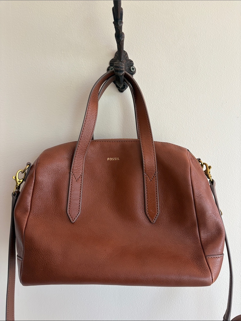 Fossil Sydney Satchel Cognac Brown Leather Purse